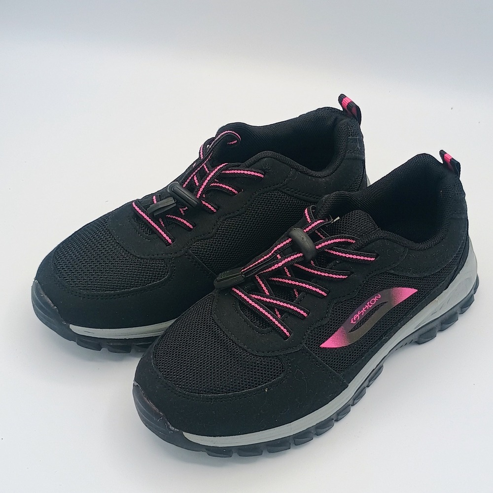 Fashion Womens Athletic Sneakers Black Pink Size 37 Toggle Laces Mesh Upper